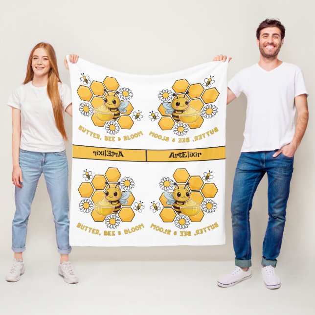 Bee Pattern Reversed Fleece Blanket (In Situ)