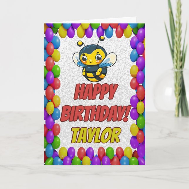 Bee Personalized Fun Greeting Birthday Card (Front)
