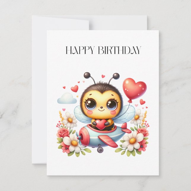 Bee Pilot Birthday Thank You Card (Front)