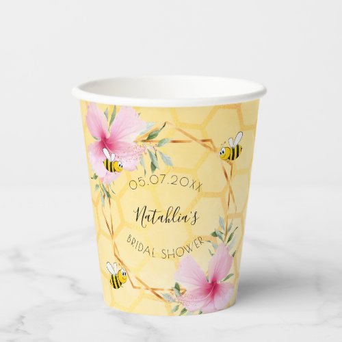 Bee pink florals garden party Bridal Shower Paper Cups