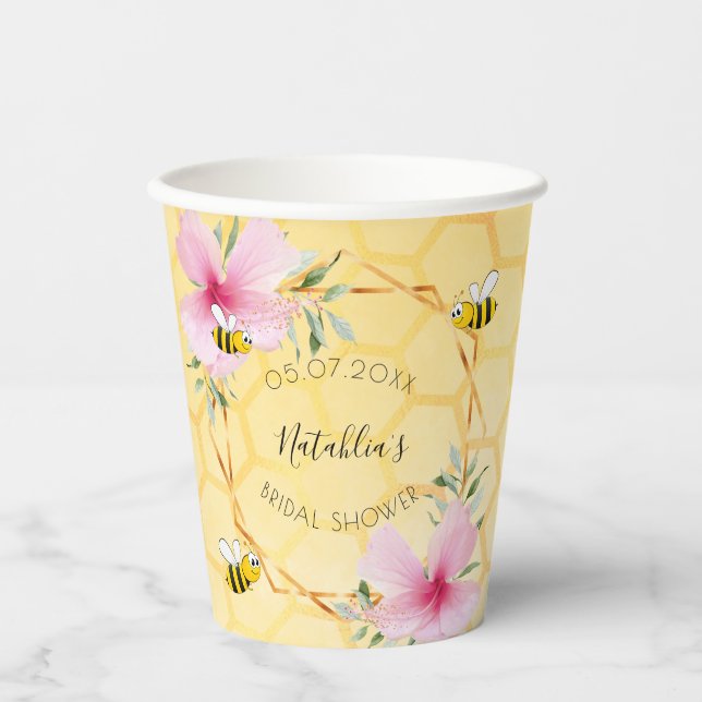 Bee pink florals garden party Bridal Shower Paper Cups (Front)
