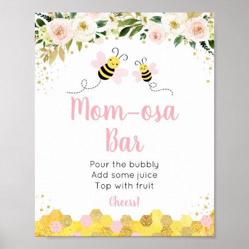 Bee Pink Gold Floral Baby Shower Mimosa Bar Sign