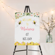 Bee Pink Gold Floral Birthday Bee-Day Welcome Foam Board