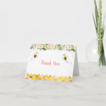 Bee Pink Gold Floral Birthday Thank You