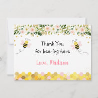 Bee Pink Gold Floral Birthday Thank You