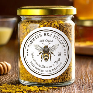 Bee pollen canning sticker with vintage bee