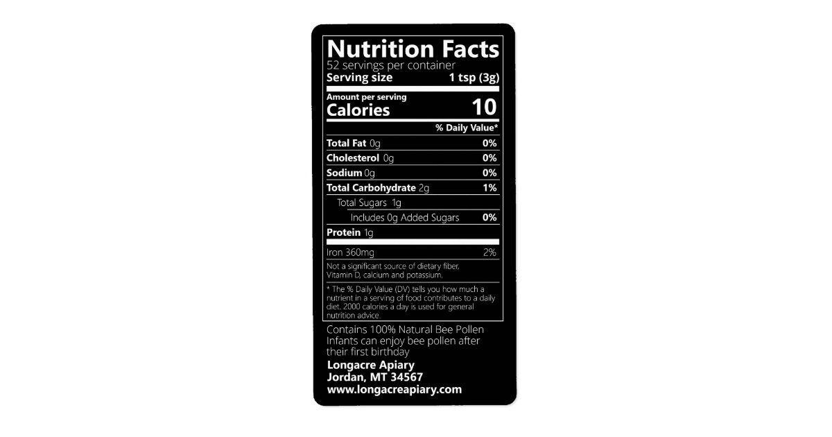 bee-pollen-nutrition-facts-black-product-label-zazzle