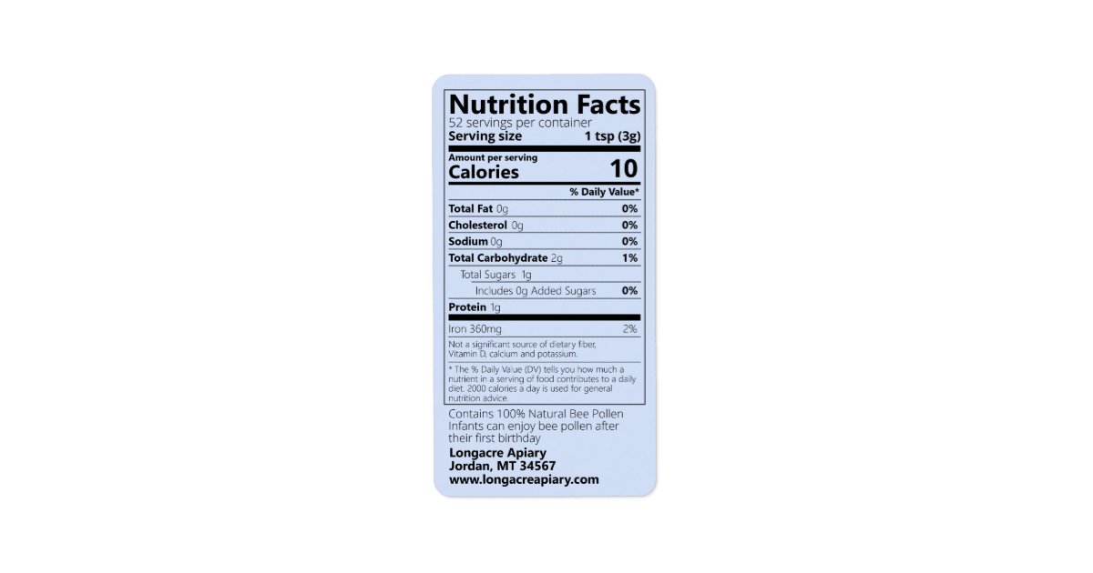 bee-pollen-nutrition-facts-blue-product-label-zazzle