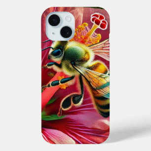 Bee Pollinating a Vibrant Hibiscus Flower iPhone 15 Case