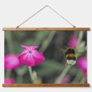 Bee Pollinating Pink Wildflower Nature Photo Hanging Tapestry