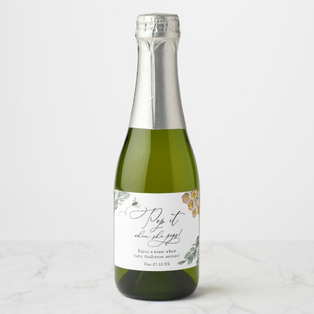 Bee Pop it when She Pops Baby Shower Gift Tags Win Sparkling Wine Label (Front)