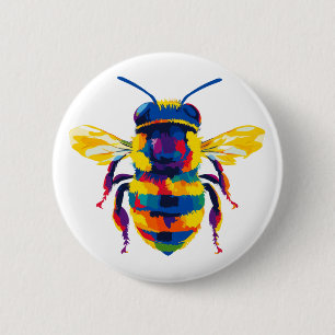 Bee Portrait Illustration Watercolour Painting Button