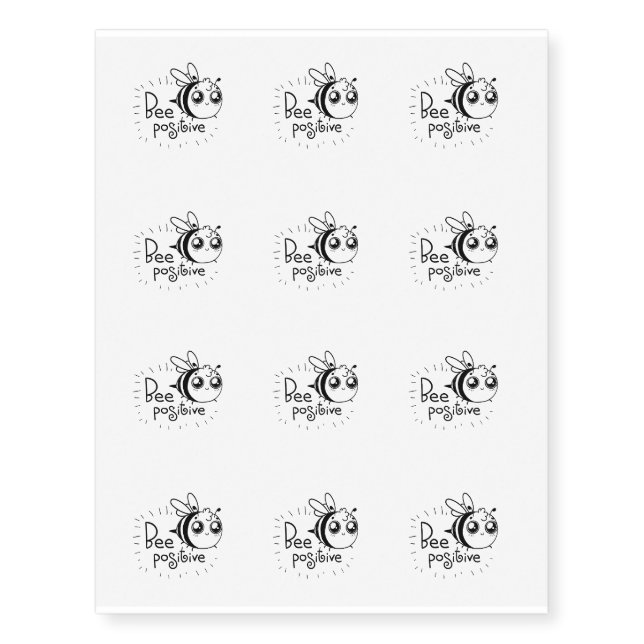 Bee Positive Bumble Bee Design Temporary Tattoos (Front)