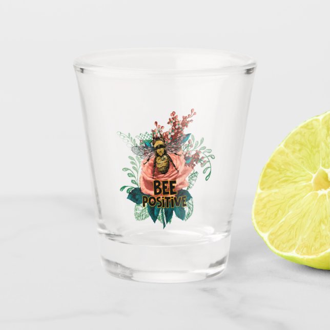 Bee Positive Floral Vibes Drawstring Bag Shot Glass (Front)