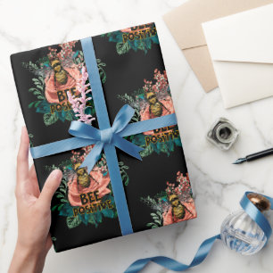 Bee Positive Floral Vibes Wrapping Paper