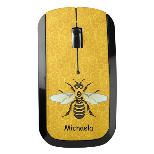 Bee Pretty Honeycomb Honeybee Hive Custom Text Wireless Mouse (Front)