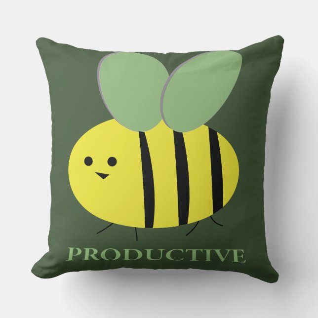 Bee Productive, Green Throw Pillow (Front)