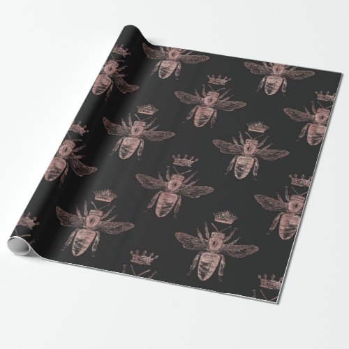 Bee Queen Rose Gold Blush Honey Bridal Honeymoon Wrapping Paper