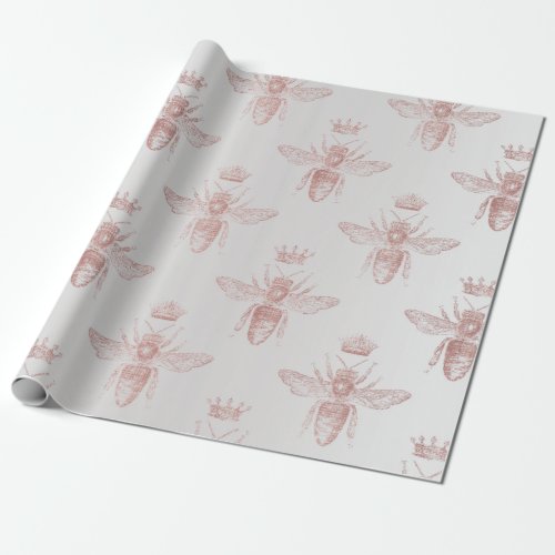 Bee Queen Rose Gray Blush Honey Bridal Honeymoon Wrapping Paper