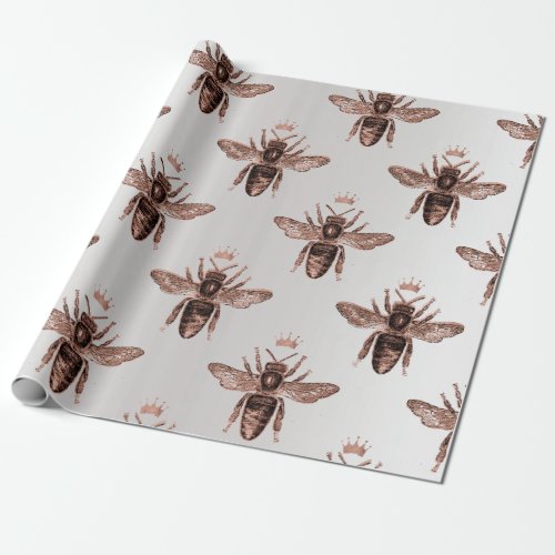 Bee Queen Rose Gray Blush Honey bronze  Copper Wrapping Paper