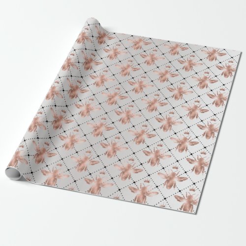 Bee Queen Rose Gray Blush Honey Grill Honeymoon Wrapping Paper
