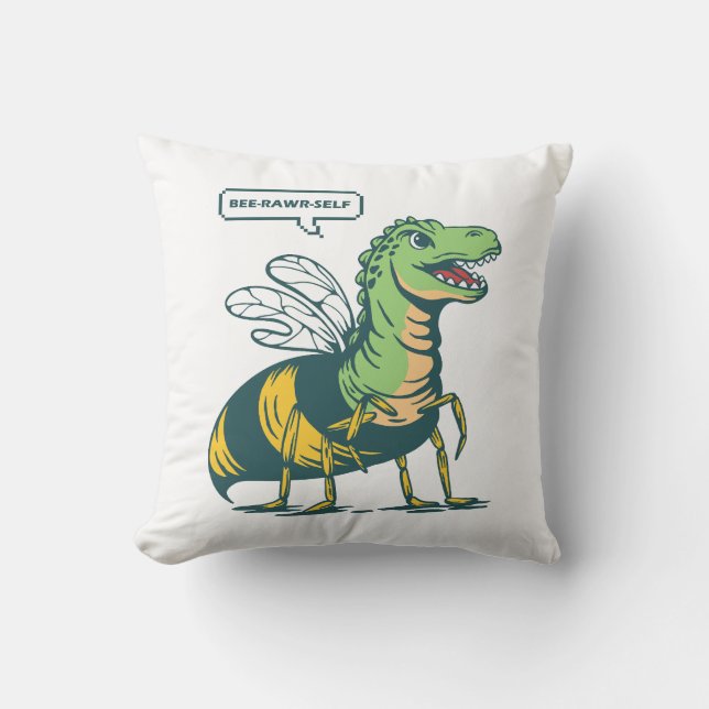 Bee-Rawr-Self Throw Pillow (Front)