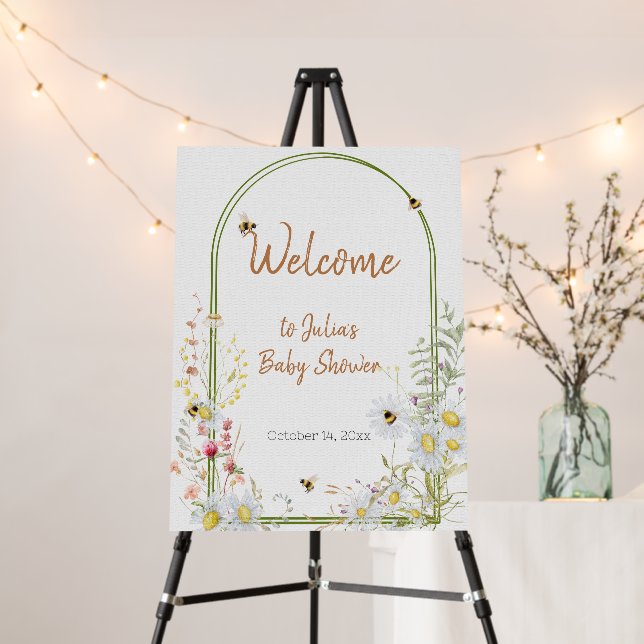 Bee Rustic Wildflower Baby Shower Welcome Sign (In Situ (Stand))