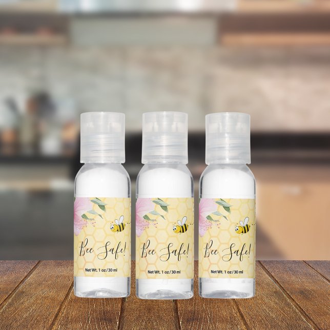 Bee Safe cute bumble bees yellow honeycomb floral Hand Sanitizer (Creator Uploaded)