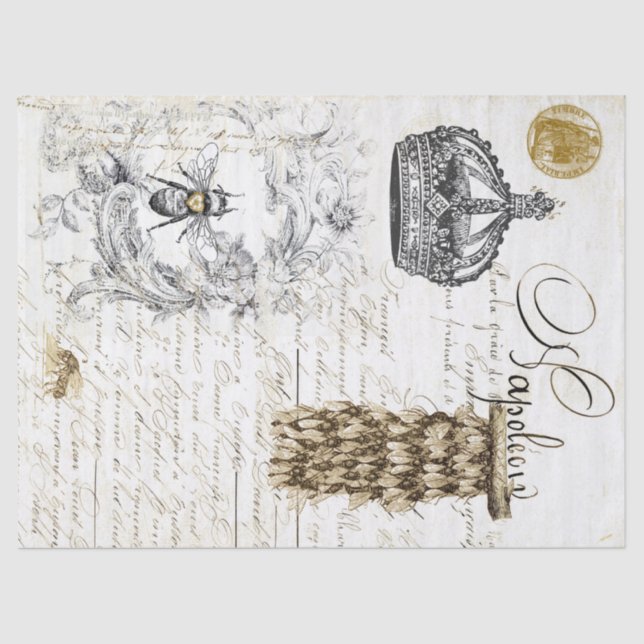 Bee Script Decoupage Tissue Paper (Front)