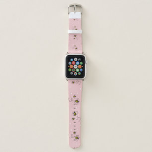 Bee seamless pattern on pastel background. Vintage Apple Watch Band