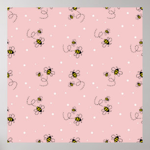 Bee seamless pattern on pastel background. Vintage Poster