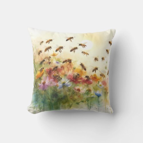 Bee Serenade REF265 _ Watercolor Throw Pillow