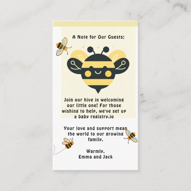bee shower theme enclosure card (Front)