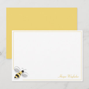 Bee Simple Border Yellow Name Note Card