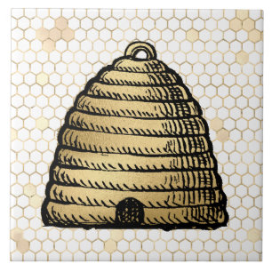 Bee Skep Hive Rustic Gold Honeycomb Ceramic Tile