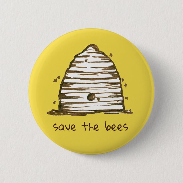 Bee Skep Save The Bees Yellow Button (Front)