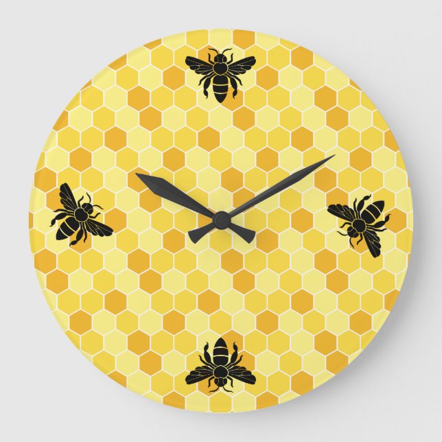 Bee Still My Heart Honey Bee Beehive Damask Large Clock (Front)