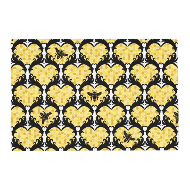 Bee Still My Heart Honey Bee Beehive Damask Placemat (Front)