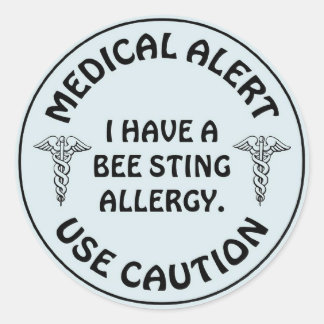 BEE STING ALLERGY CLASSIC ROUND STICKER