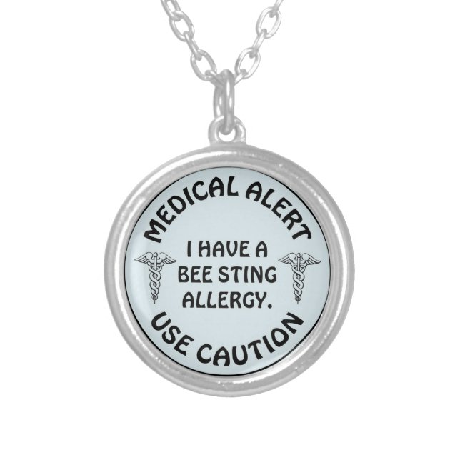 BEE STING ALLERGY SILVER PLATED NECKLACE (Front)