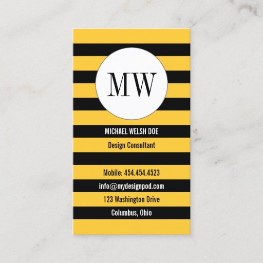 Customizable Bee Stripes Yellow and Black with Monogram Business Card