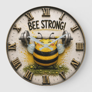 Bee Strong Funny Gym Motivational Fitness Decor Large Clock