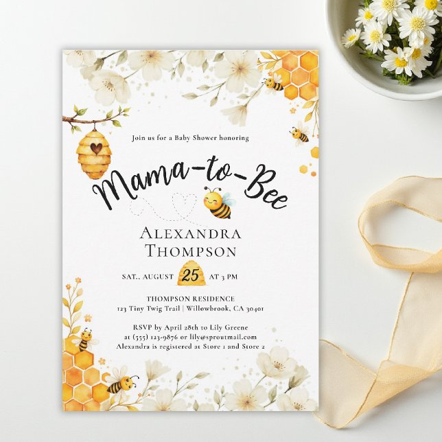 Bee Summer Floral Watercolor Elegant Baby Shower Invitation (mom to bee baby shower theme invitation spring summer wildflowers little honey watercolor elegant)