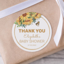Bee, Sunflower and Gold Baby Shower Thank You Classic Round Sticker