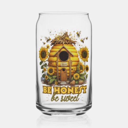 Bee Sunflower Art Be Honest Be Sweet Can Glass