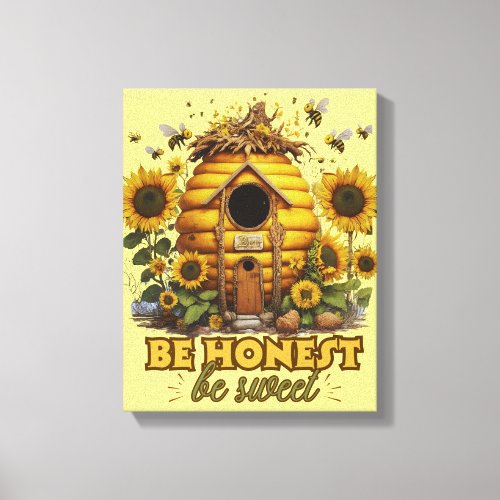 Bee Sunflower Art Be Honest Be Sweet Canvas Print