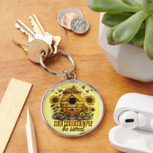 Bee Sunflower Art Be Honest Be Sweet Keychain