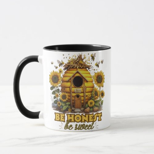 Bee Sunflower Art Be Honest Be Sweet Mug