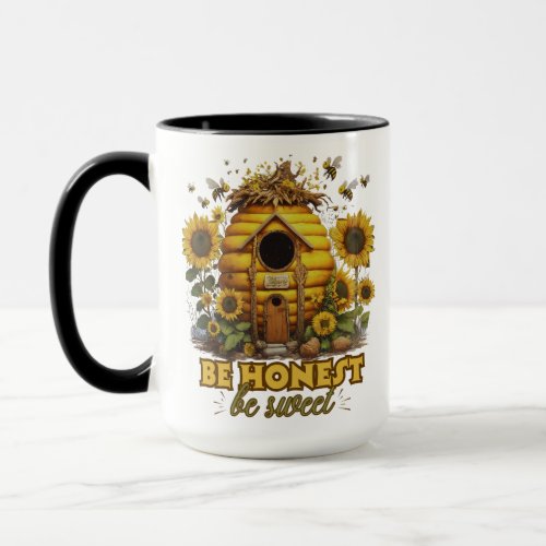 Bee Sunflower Art Be Honest Be Sweet Mug