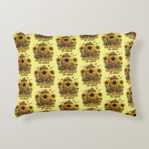 Bee Sunflower Art Be Honest Be Sweet Pattern Accent Pillow